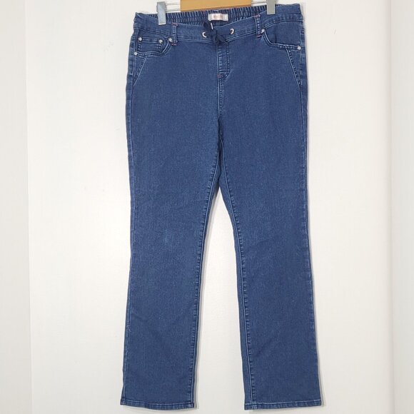 Grenier Blue Cotton Blend Legging Mid Rise Tie Waist Straight Leg Jean Size 13 - Picture 1 of 11